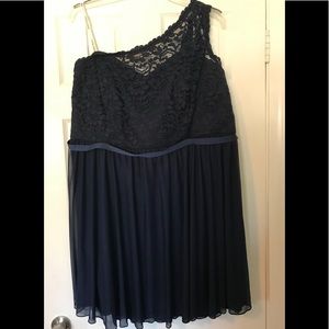 Short one shoulder corded lace bridesmaids dress